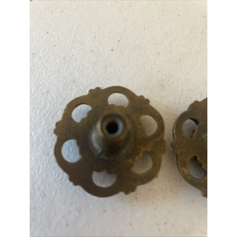 Vintage Ornate Brass Floral Cabinet Knobs Pair 1.5 Inches Pierced Filigree